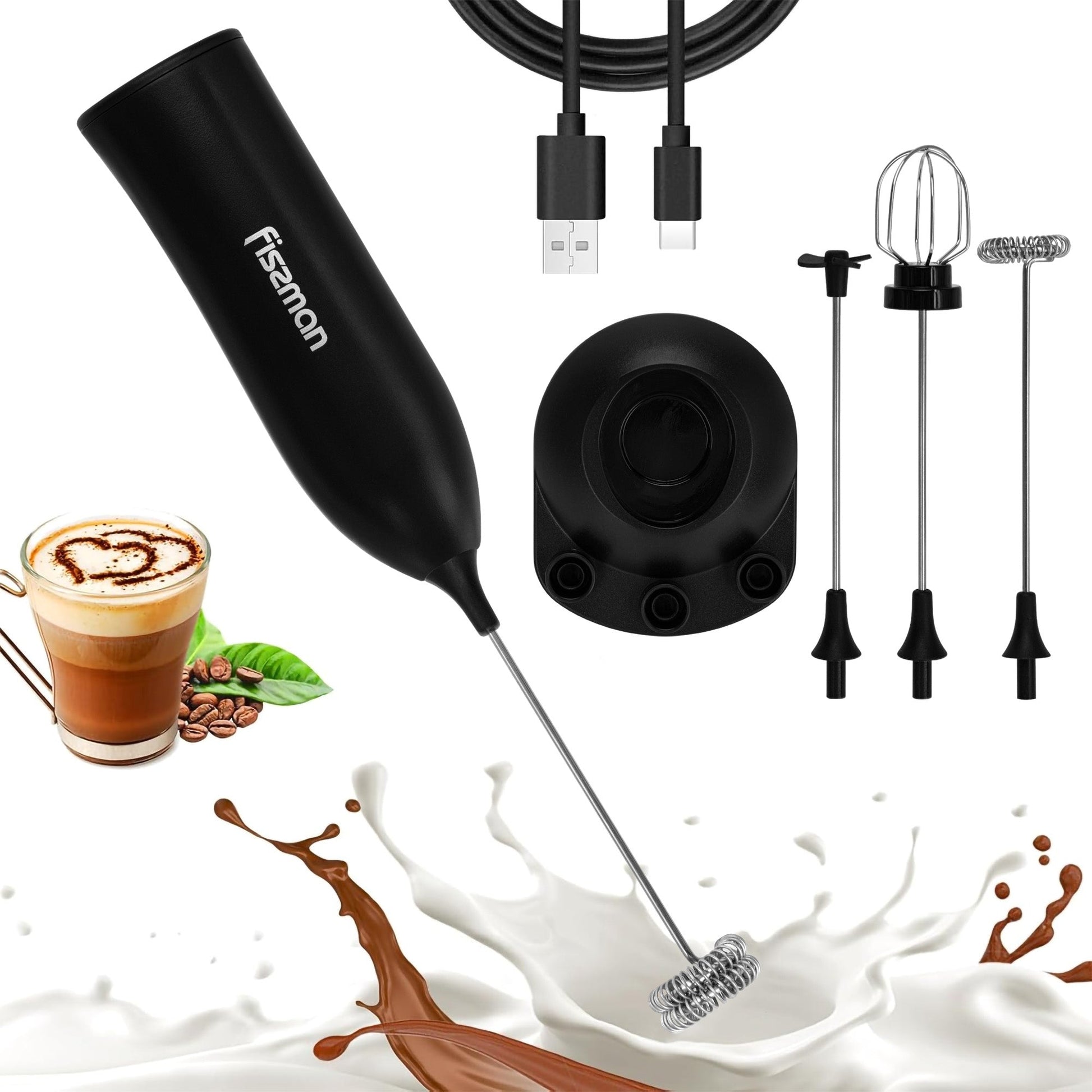 Mini Espumador Batidor Negro Portátil USB Fissman-Espumadores de Leche