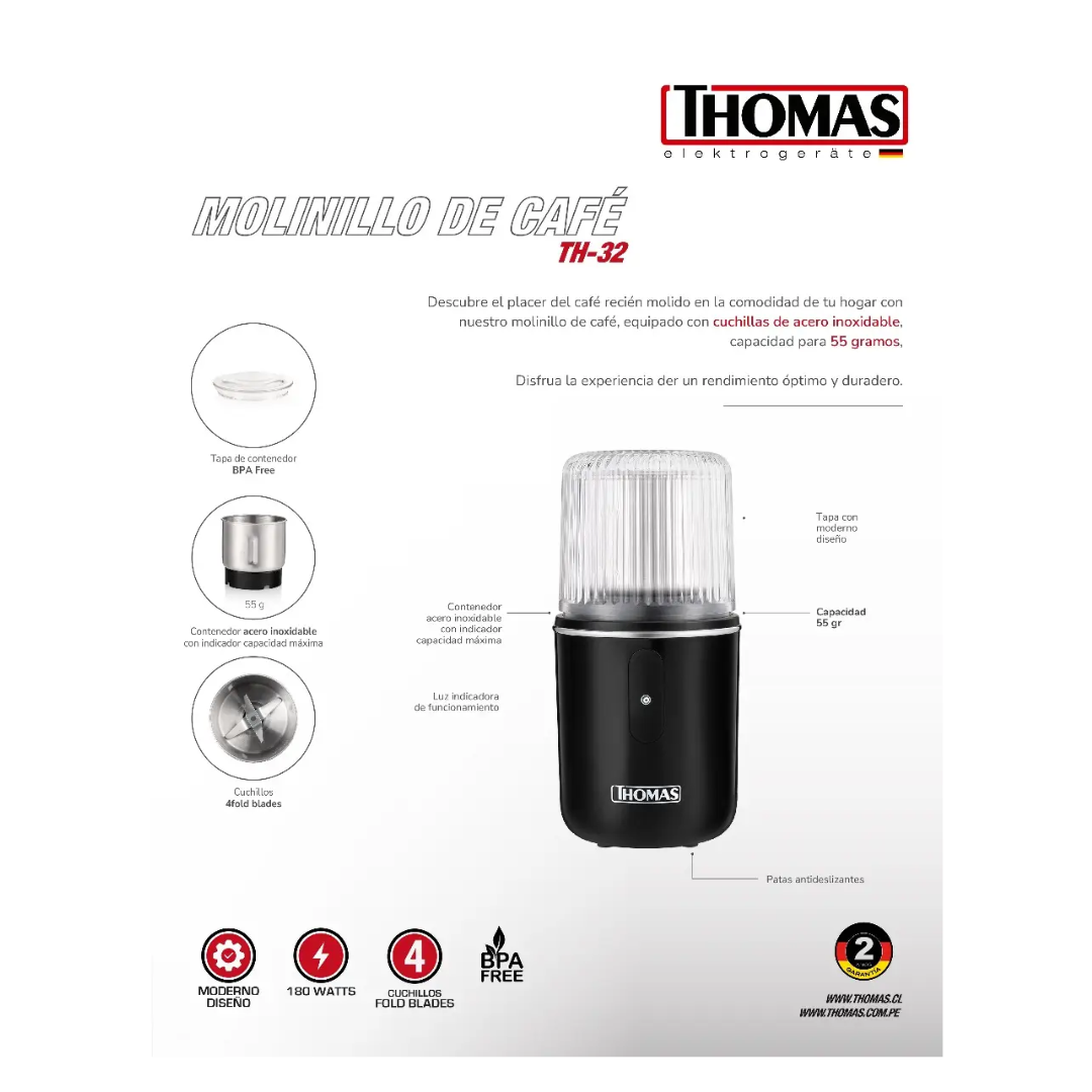 Molinillo Eléctrico de Café TH-32 Thomas3#Negro
