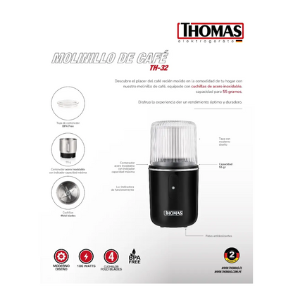 Molinillo Eléctrico de Café TH-32 Thomas3#Negro