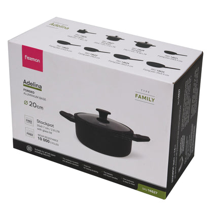 Olla Adelina Con Tapa De Cristal 2.8 Lts Fissman12#Negro
