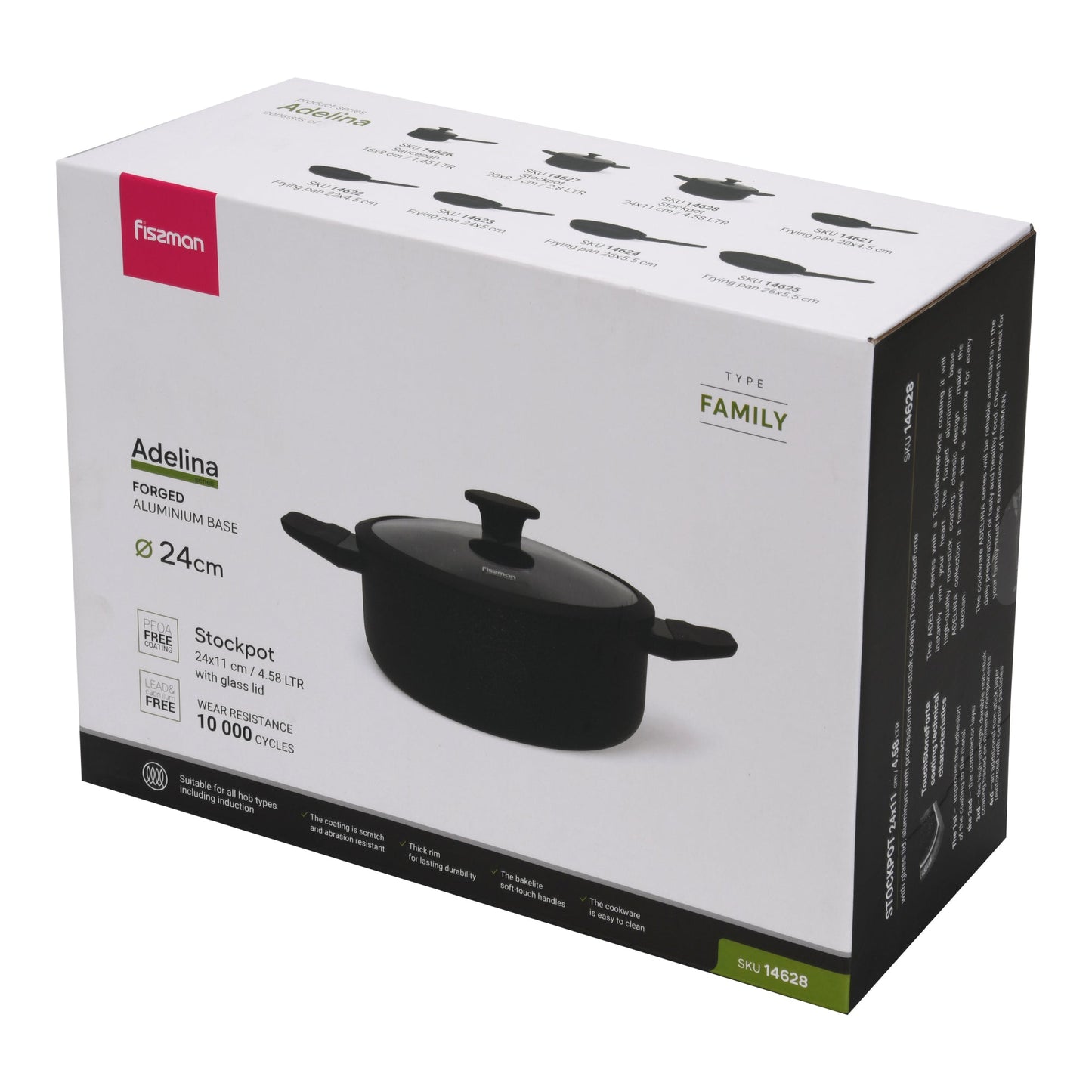 Olla Adelina Con Tapa De Cristal 4.58 Lts Fissman9#Negro