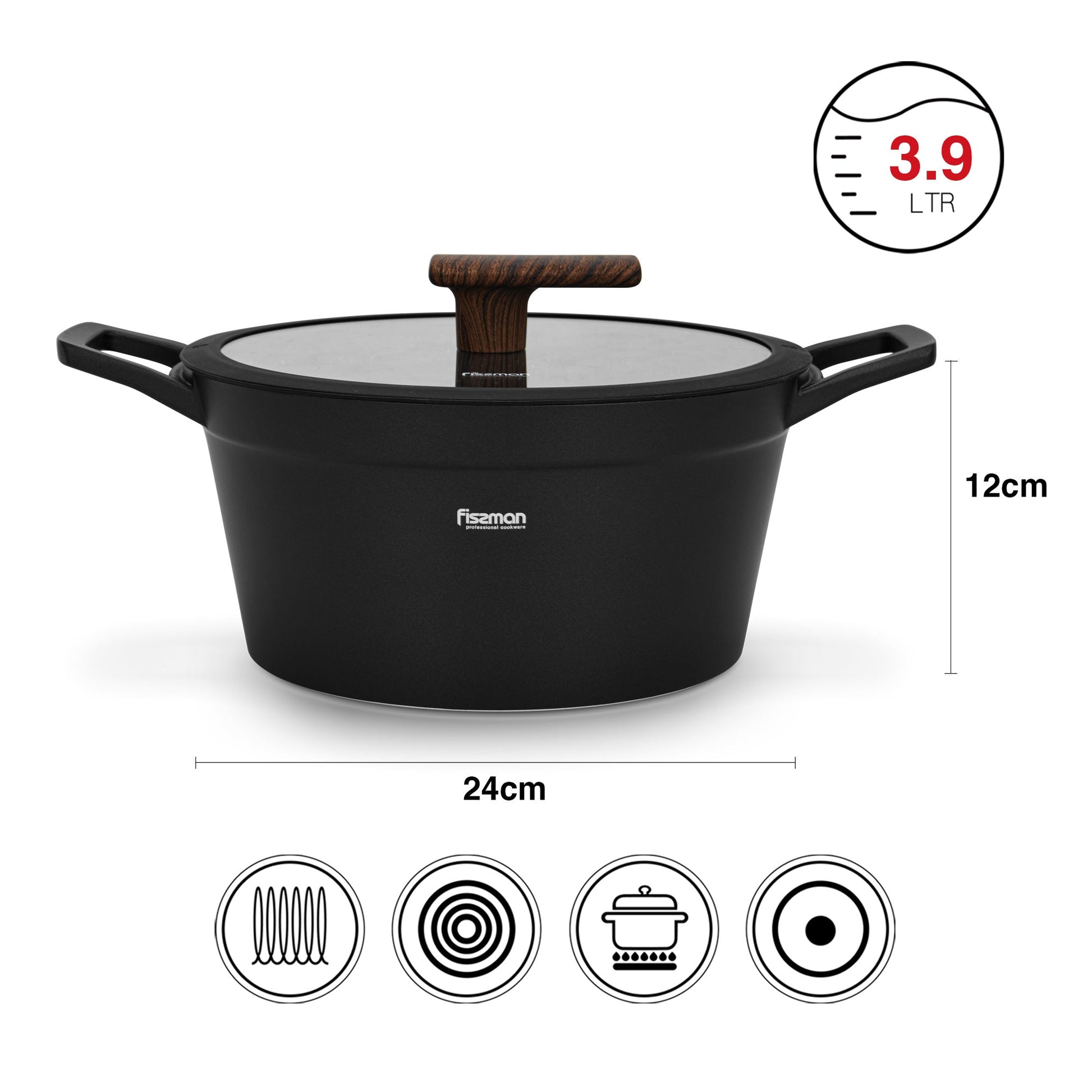 Olla Antiadherente Filomena Con Tapa De Cristal 3.9 litros Fissman2#Negro