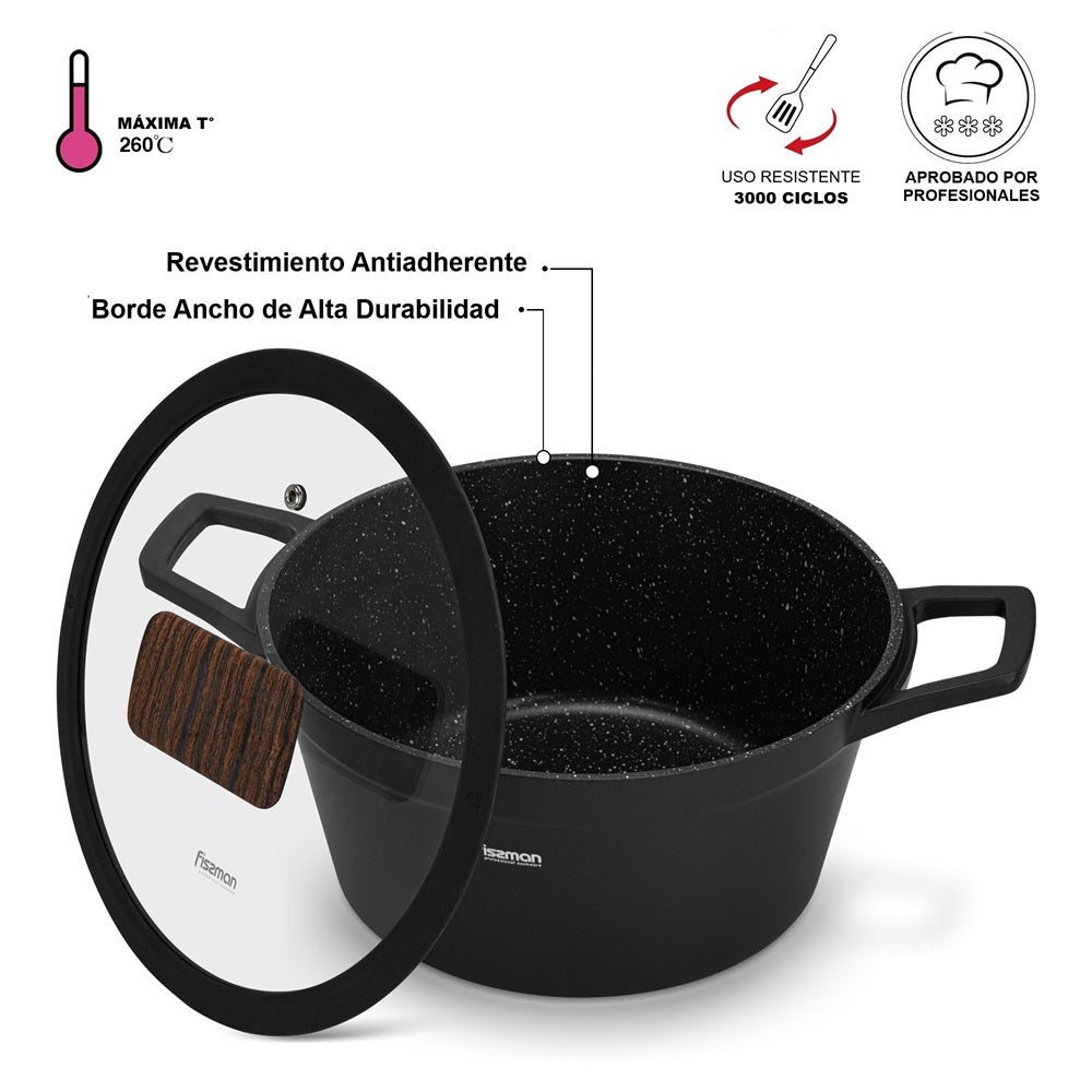 Olla Antiadherente Filomena Con Tapa De Cristal 3.9 litros Fissman4#Negro