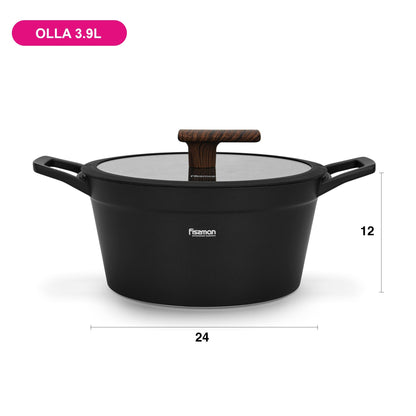 Olla Antiadherente Filomena Con Tapa De Cristal 3.9 litros Fissman6#Negro