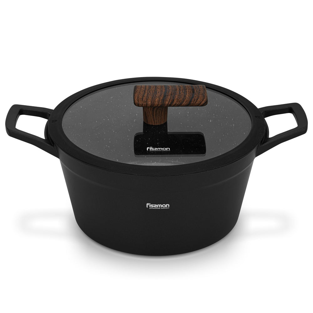 Olla Antiadherente Filomena Con Tapa De Cristal 3.9 litros Fissman3#Negro