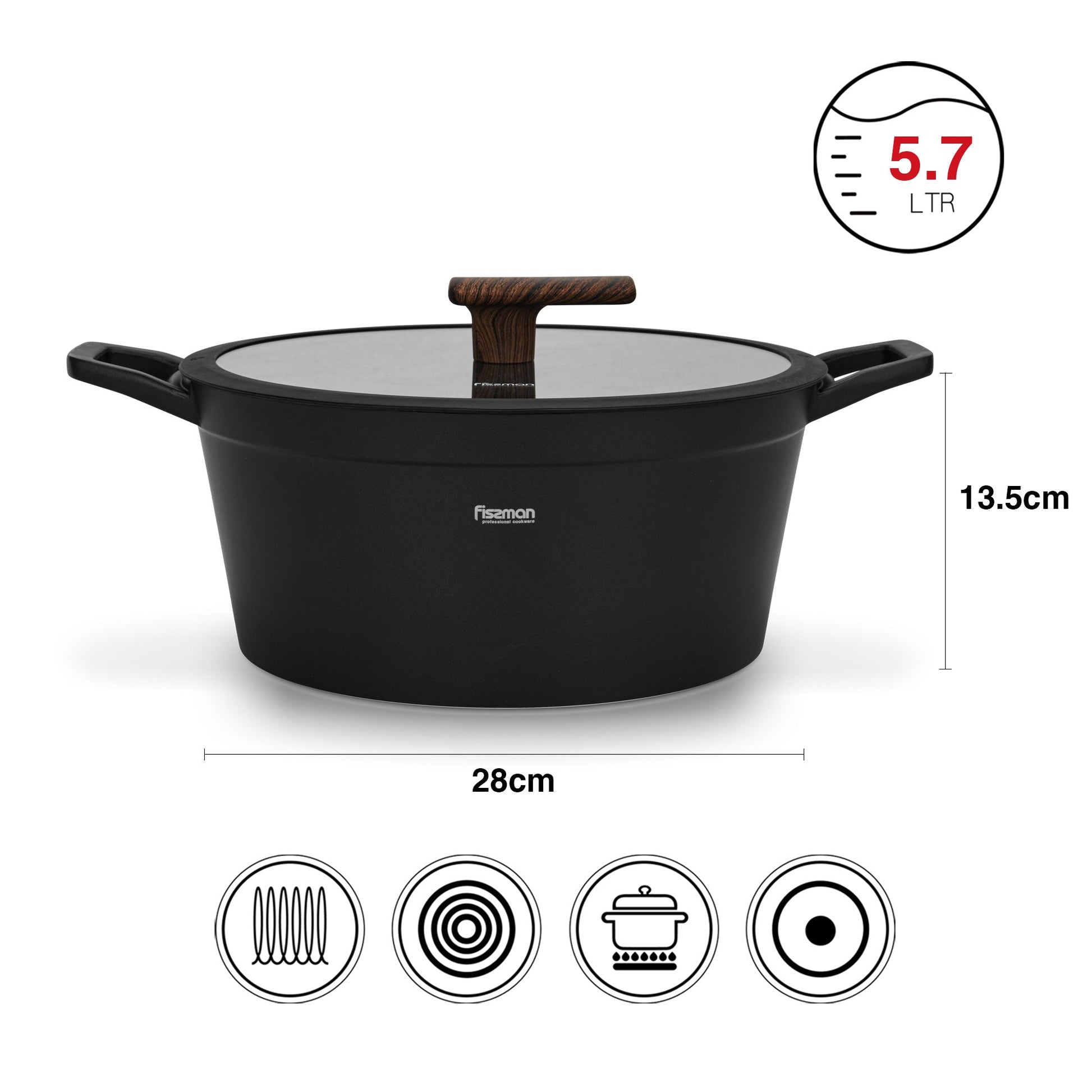 Olla Antiadhrente Filomena con Tapa De Cristal 5.7 Litros Fissman2#Negro