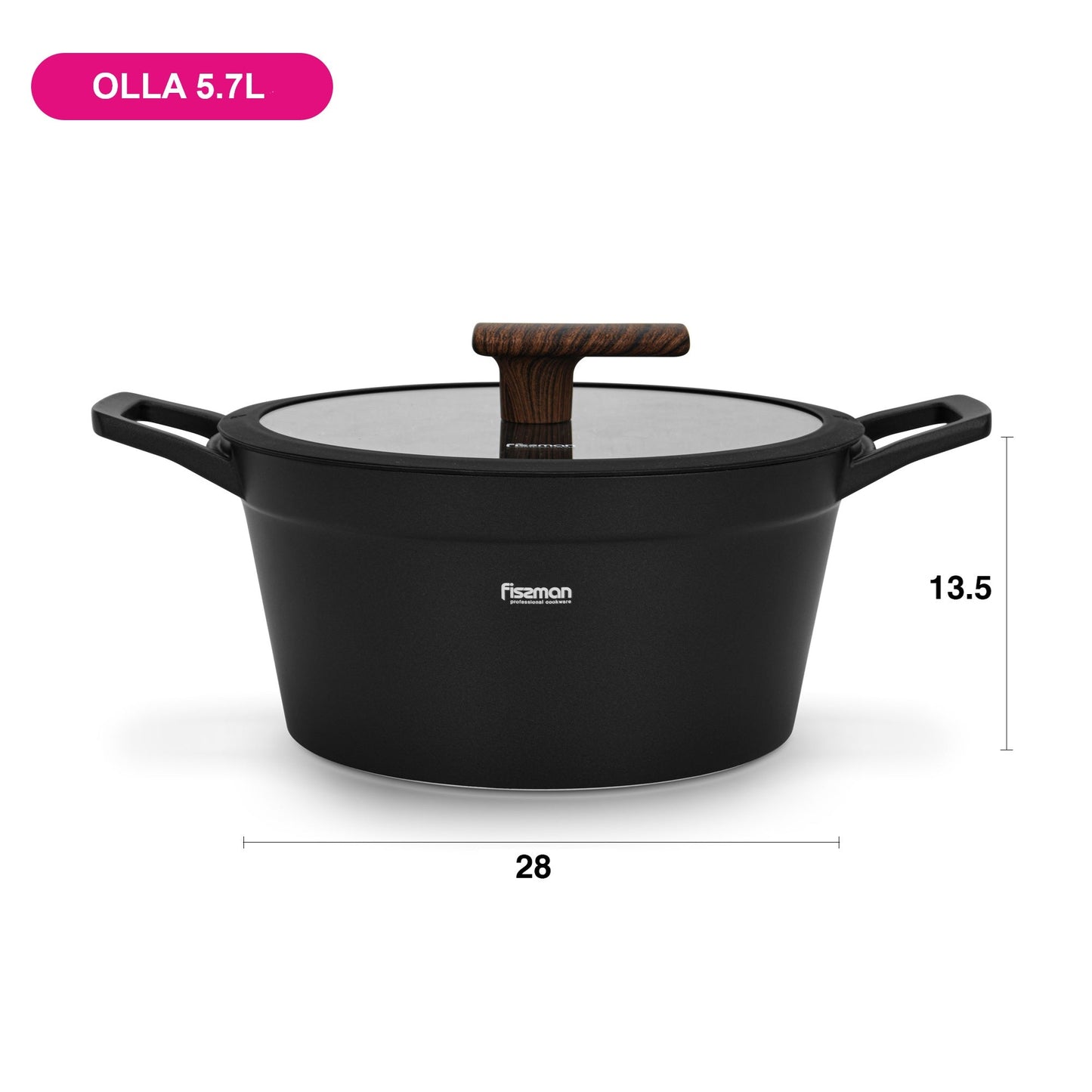 Olla Antiadhrente Filomena con Tapa De Cristal 5.7 Litros Fissman3#Negro