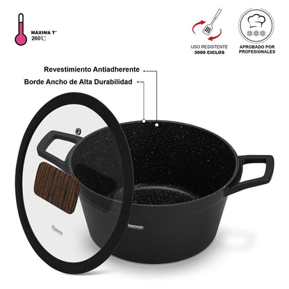Olla Antiadhrente Filomena con Tapa De Cristal 5.7 Litros Fissman4#Negro
