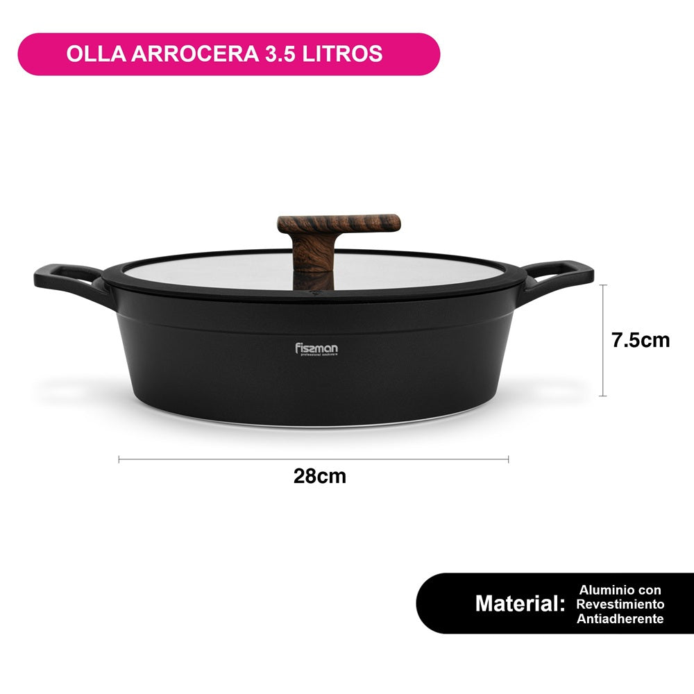 Olla Arrocera Filomena Antiadherente 3.5 litros 28 cm con fondo de inducción Fissman2#Negro