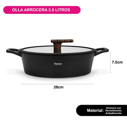 Olla Arrocera Filomena Antiadherente 3.5 litros 28 cm con fondo de inducción Fissman2#Negro