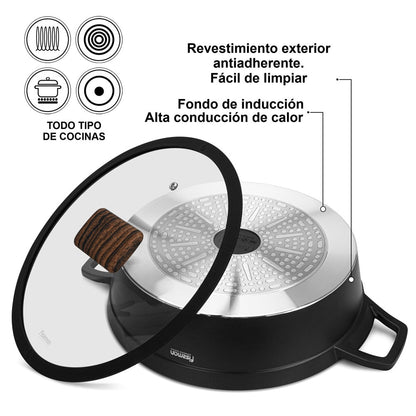 Olla Arrocera Filomena Antiadherente 3.5 litros 28 cm con fondo de inducción Fissman3#Negro