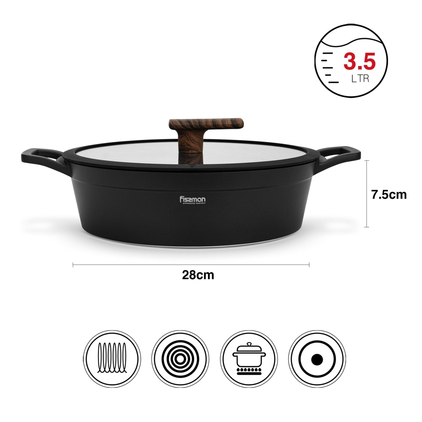 Olla Arrocera Filomena Antiadherente 3.5 litros 28 cm con fondo de inducción Fissman4#Negro