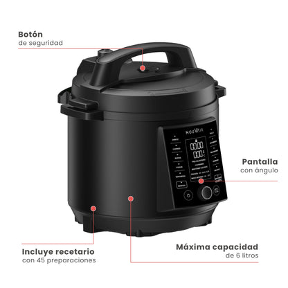 Olla Eléctrica Multifuncional Cook 6 Lts Mouvair + Recetario7#Negro