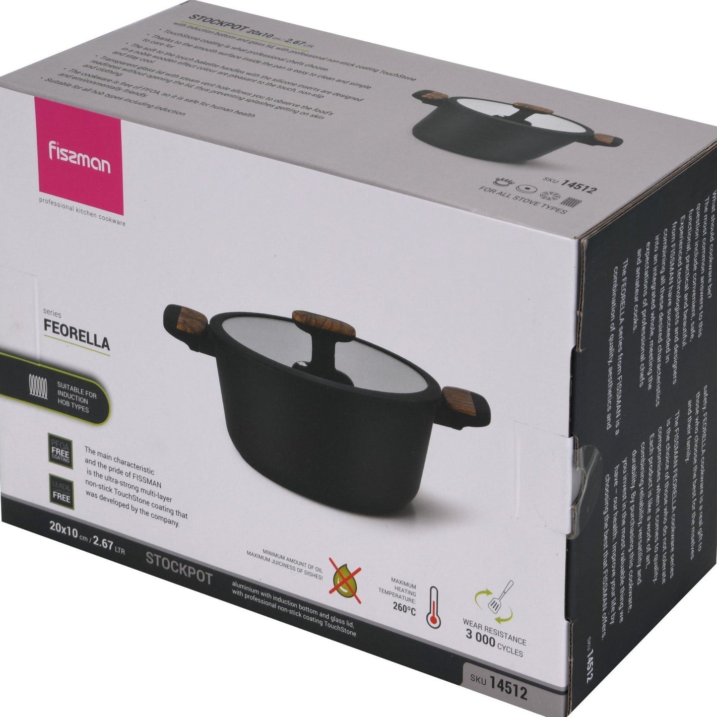 Olla Feorella Con Tapa De Cristal 2.67 Lts Fissman6#Negro