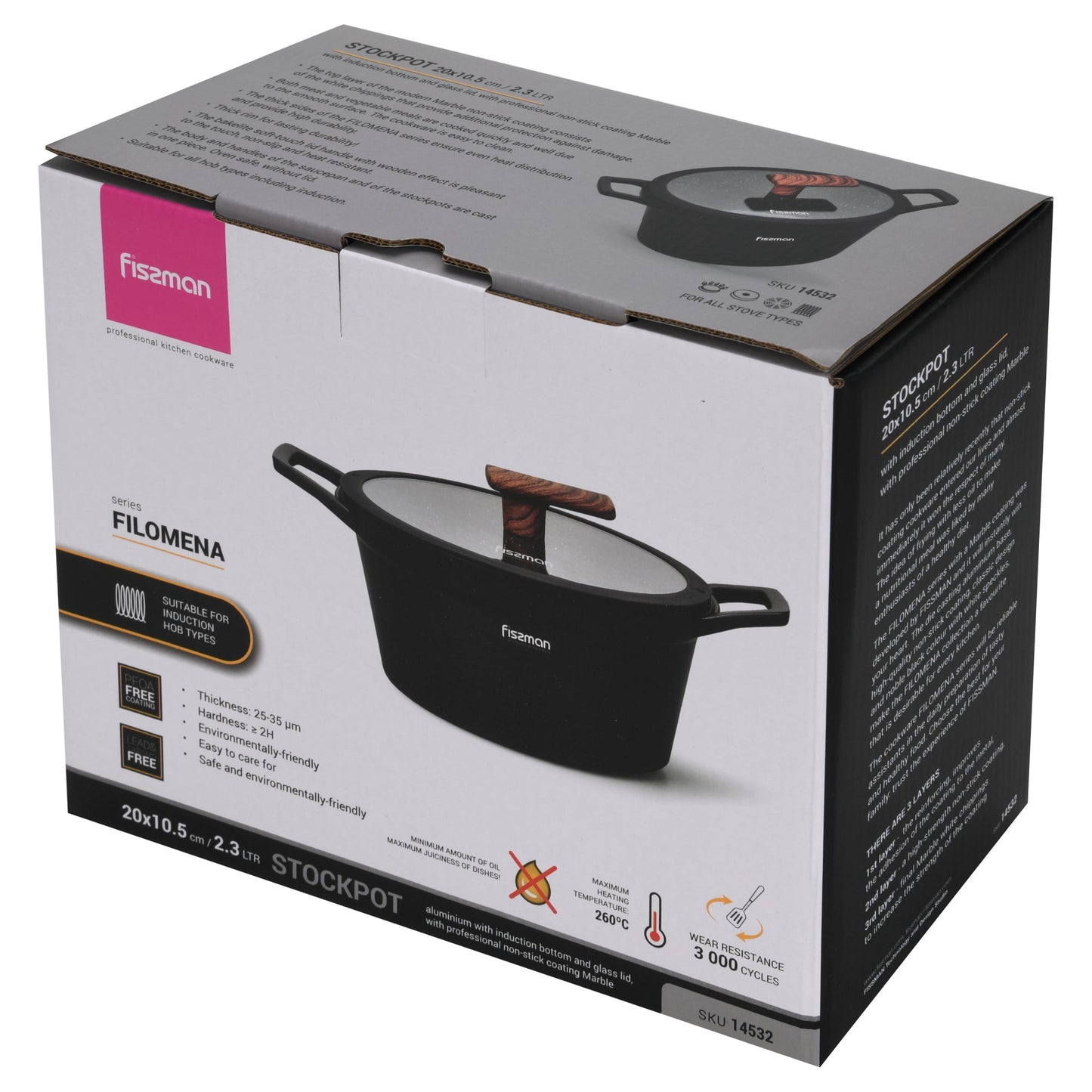 Olla Filomena Con Tapa De Cristal 2.3 Lts Fissman9#Negro