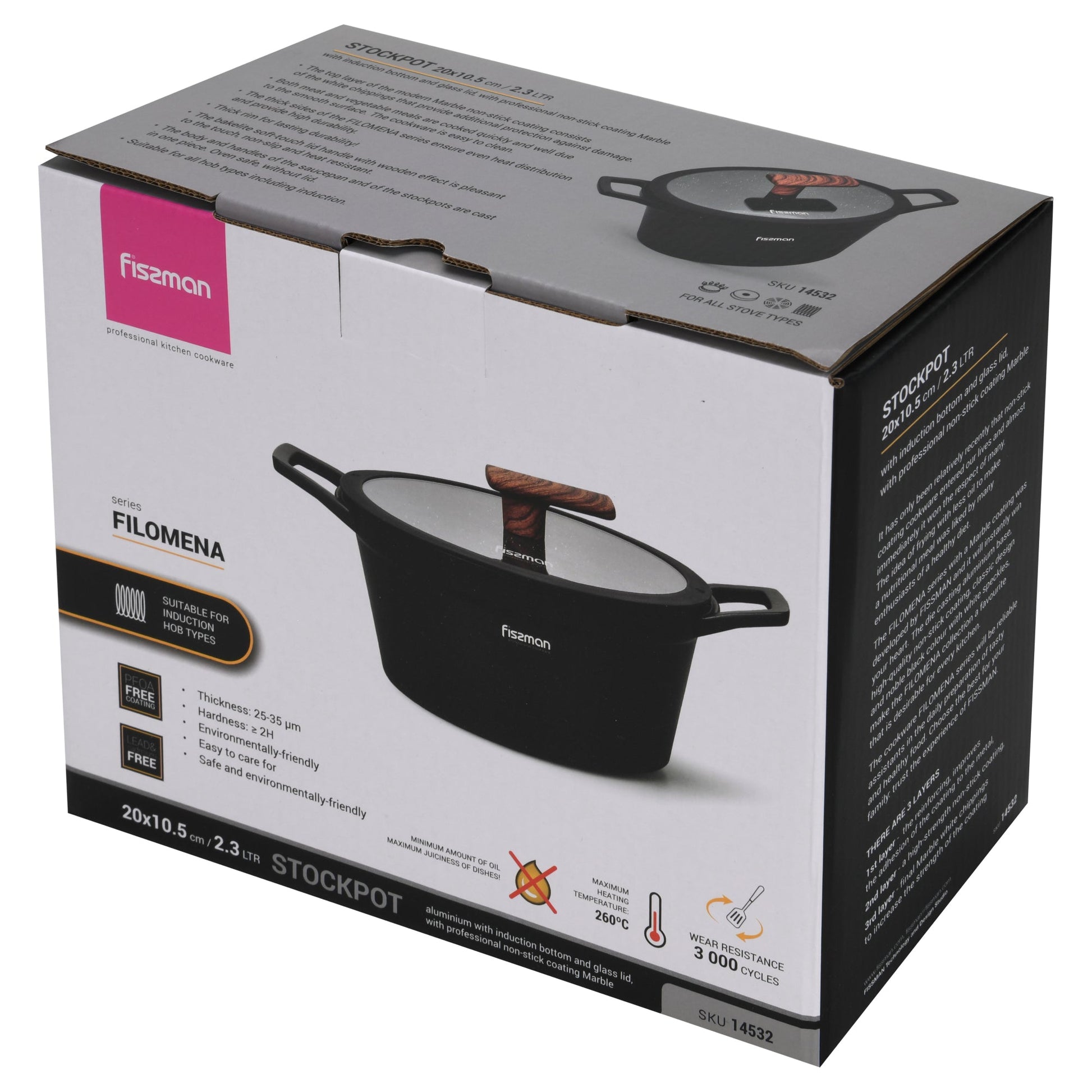 Olla Filomena Con Tapa De Cristal 2.3 Lts Fissman9#Negro