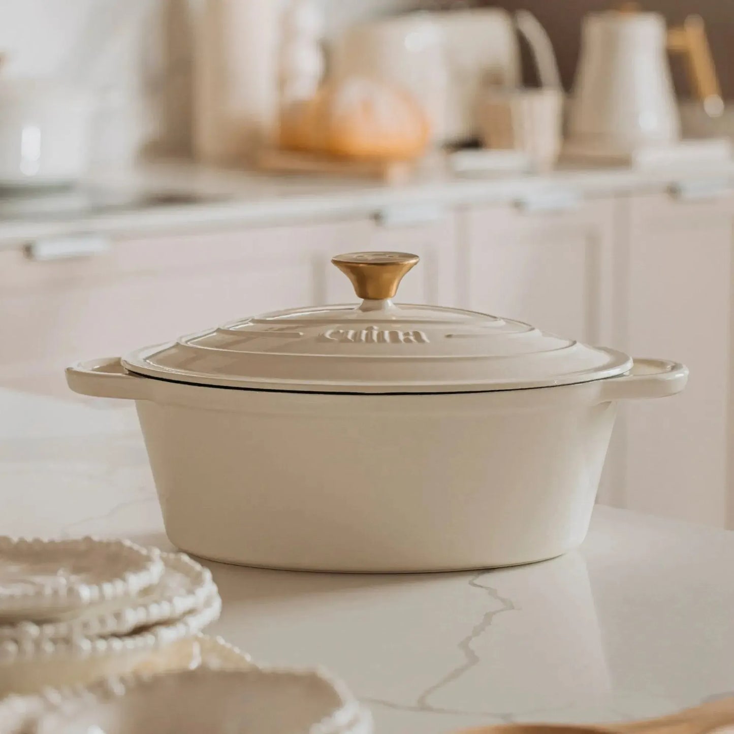 Olla Oval 28 Cm Hierro Fundido Ivory Cuina2#Blanco