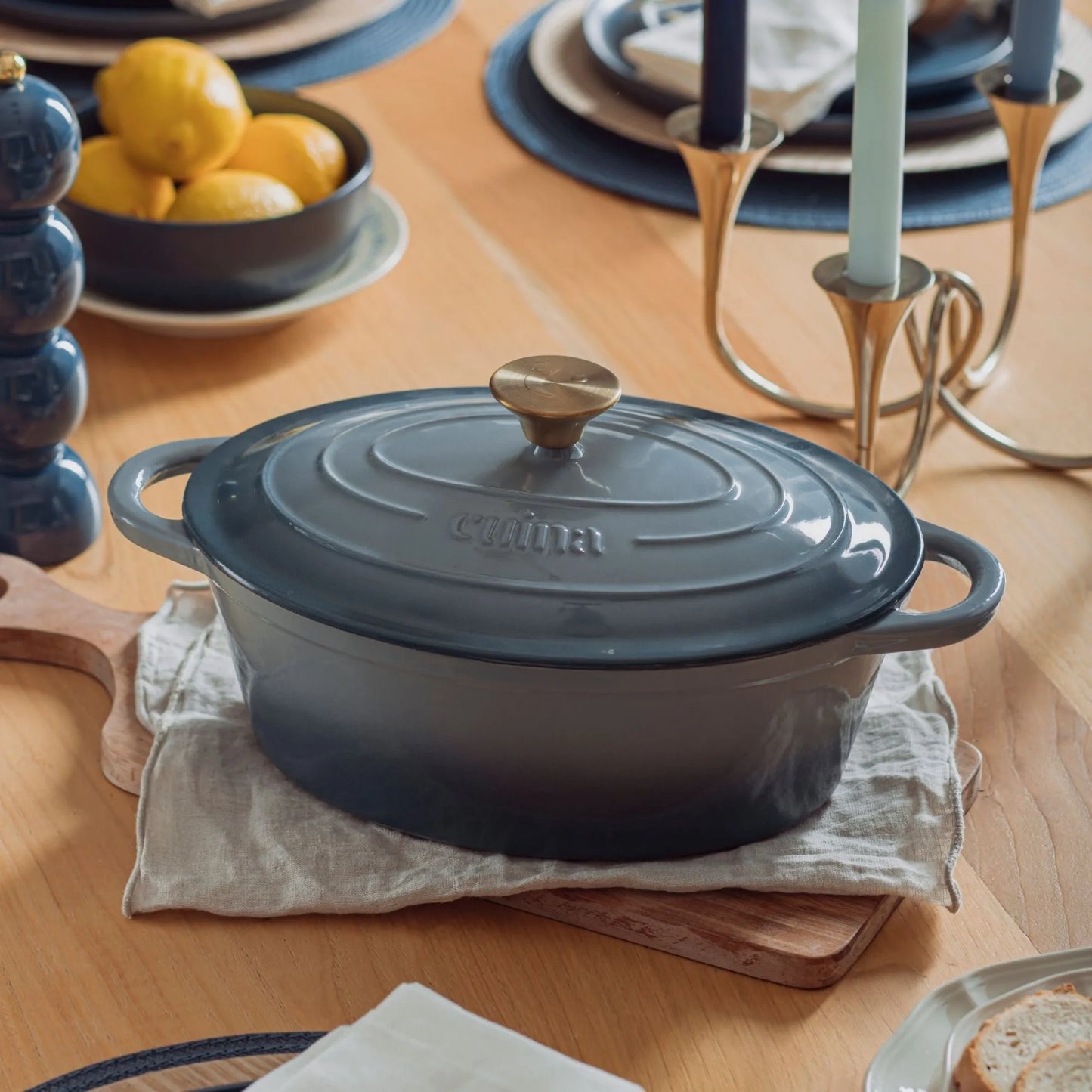 Olla Oval 28 Cm Hierro Fundido Blue Salt - Cuina1#Azul