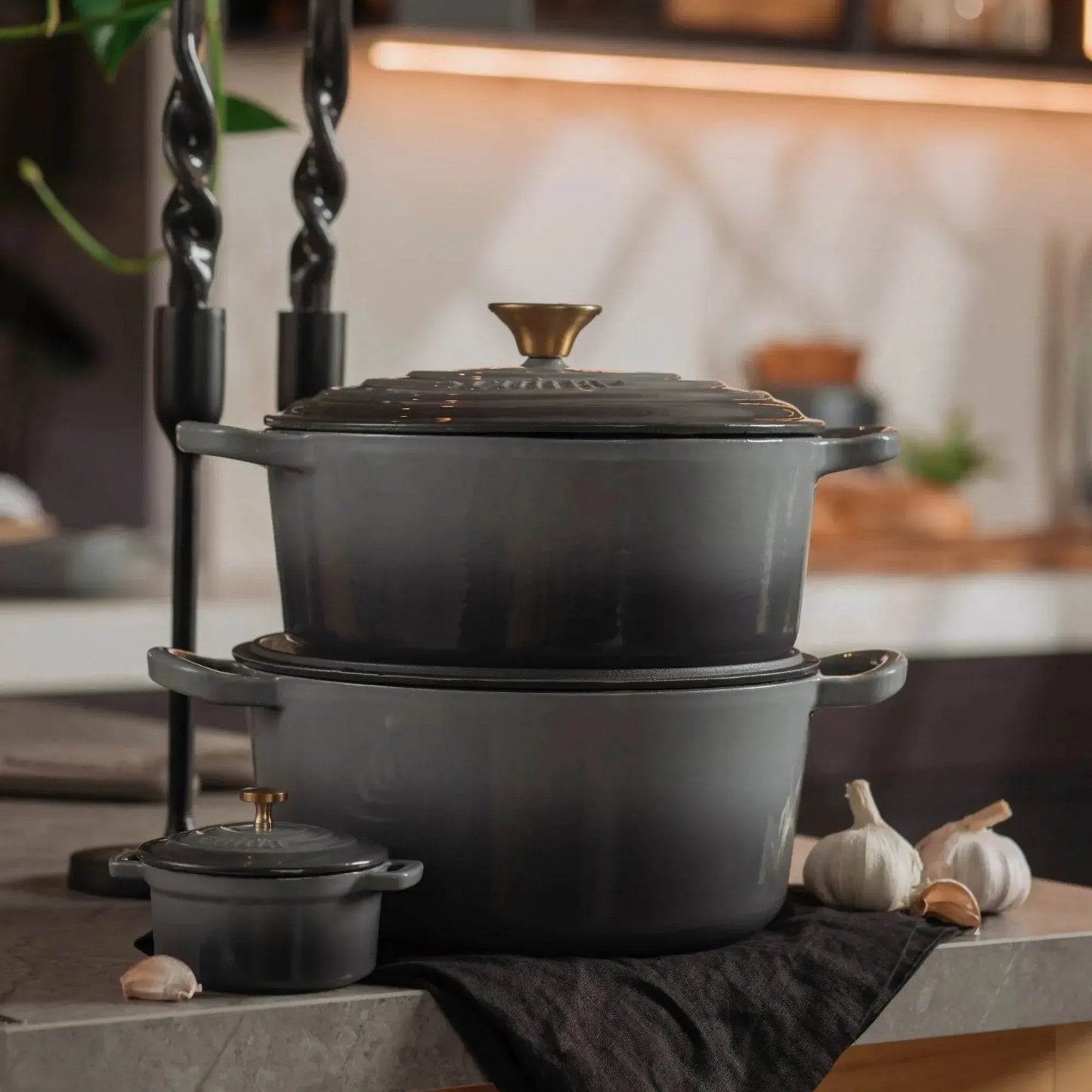Olla Redonda 26 Cm Hierro Fundido  Graphite Cuina3#Gris