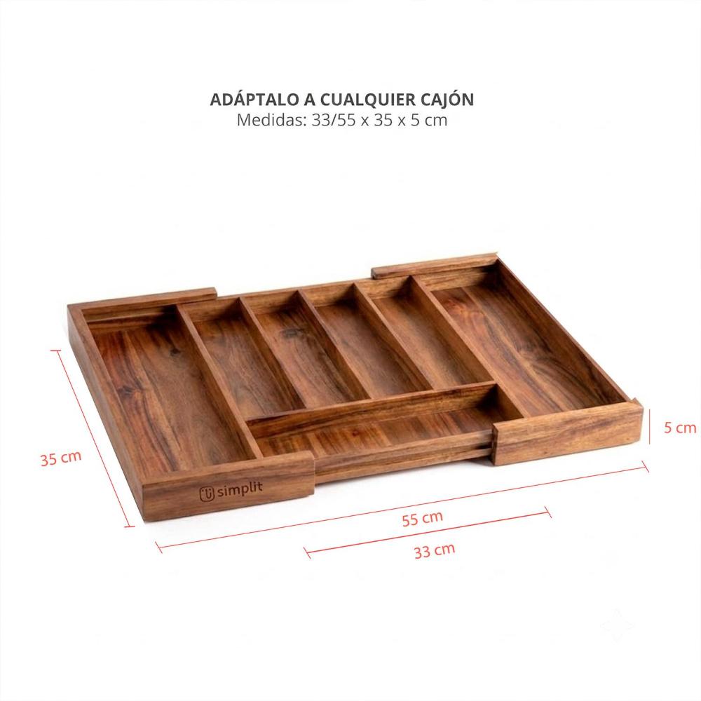 Organizador Cubiertos Expandible Madera Acasia Oslo Simplit-Cubiertos
