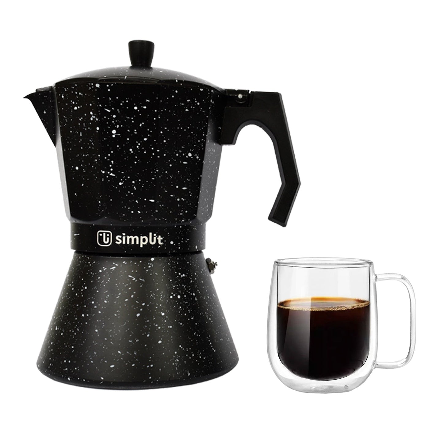 Pack Cafetera Italiana 12 Tazas + Taza Doble Pared 300 Ml Simplit4#Negro