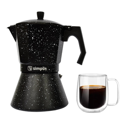 Pack Cafetera Italiana 12 Tazas + Taza Doble Pared 300 Ml Simplit4#Negro