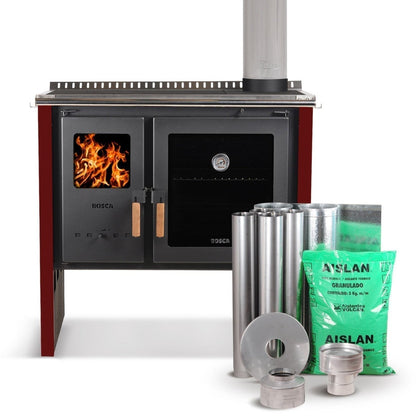 Pack Cocina Leña Hestia 90 Charcoal + Kit instalacion Bosca3#Burdeo / Burdeo