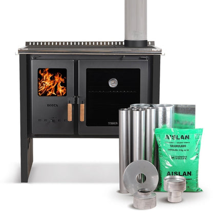Pack Cocina Leña Hestia 90 Charcoal + Kit instalacion Bosca1#Negro / Negro