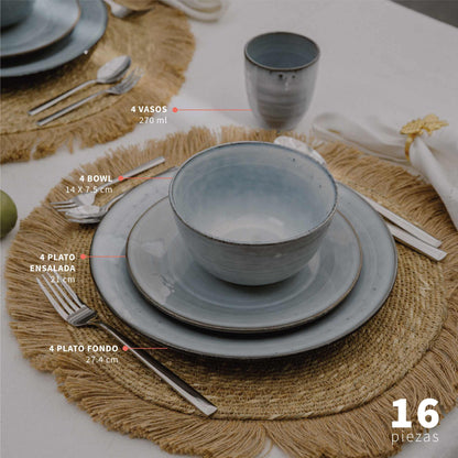 Juego de Loza 32 pcs Cerámica Amalfi Simplit4#Azul
