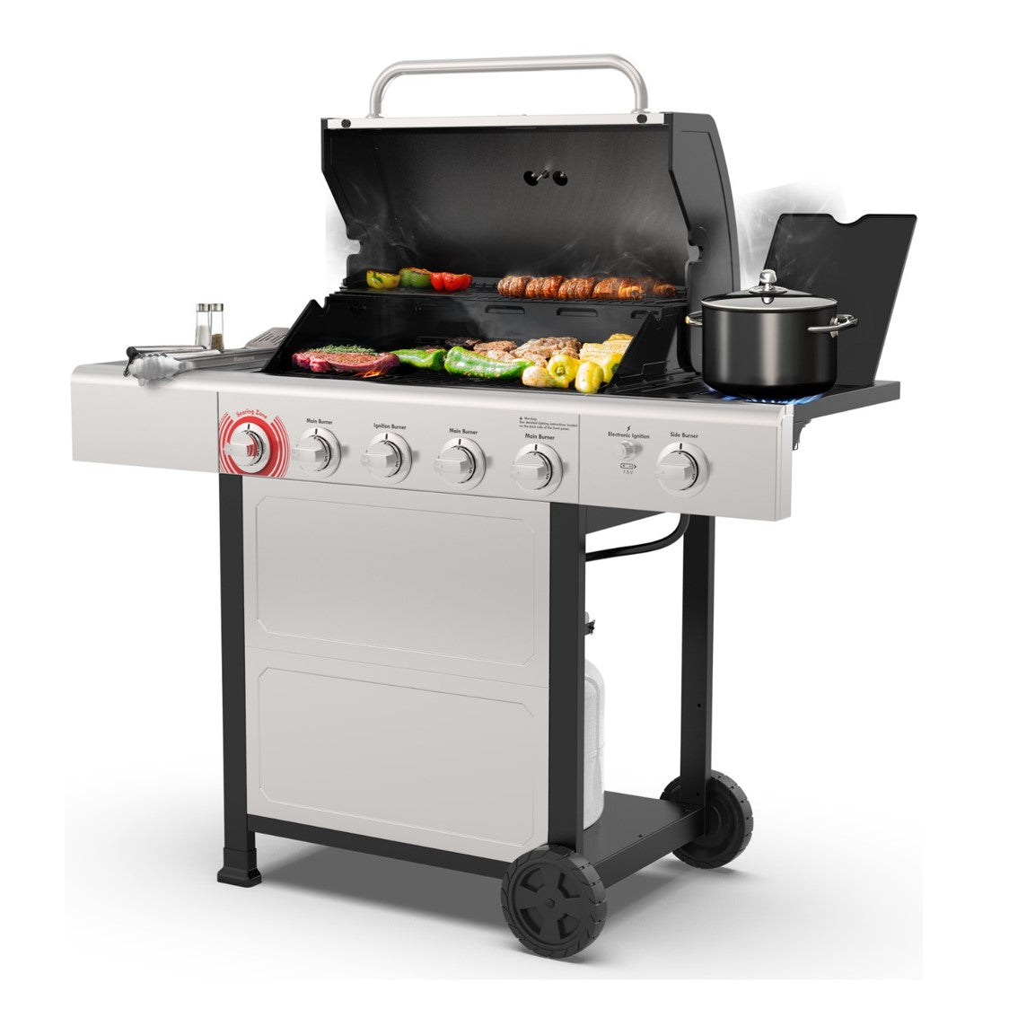 Parrilla a Gas 5 Quemadores + Quemador Lateral Kenmore3#Plata
