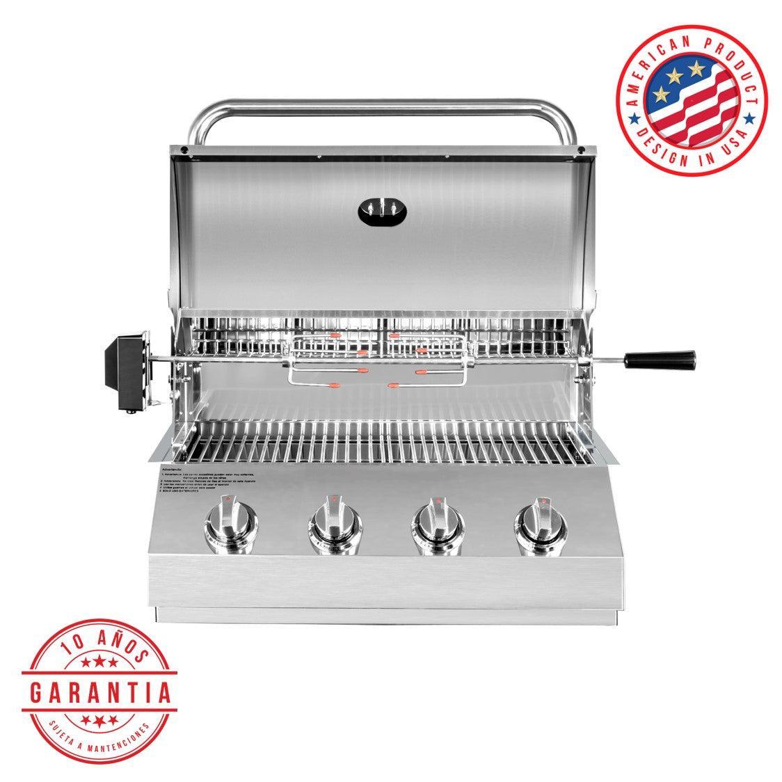 Parrilla a Gas Empotrada 4 Quemadores + Spiedo con Motor Kinggrill2#Gris