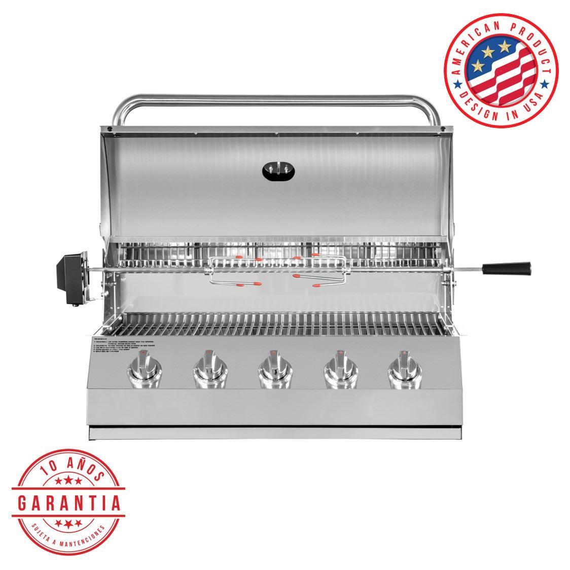 Parrilla a Gas Empotrada 5 Quemadores + Spiedo con Motor Kinggrill3#Gris