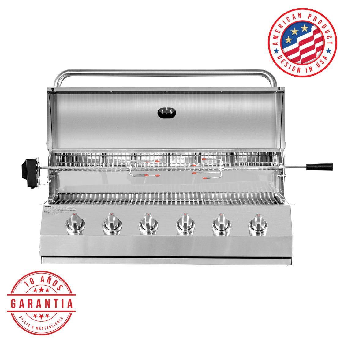 Parrilla a Gas Empotrada 6 Quemadores + Spiedo con Motor Kinggrill2#Gris