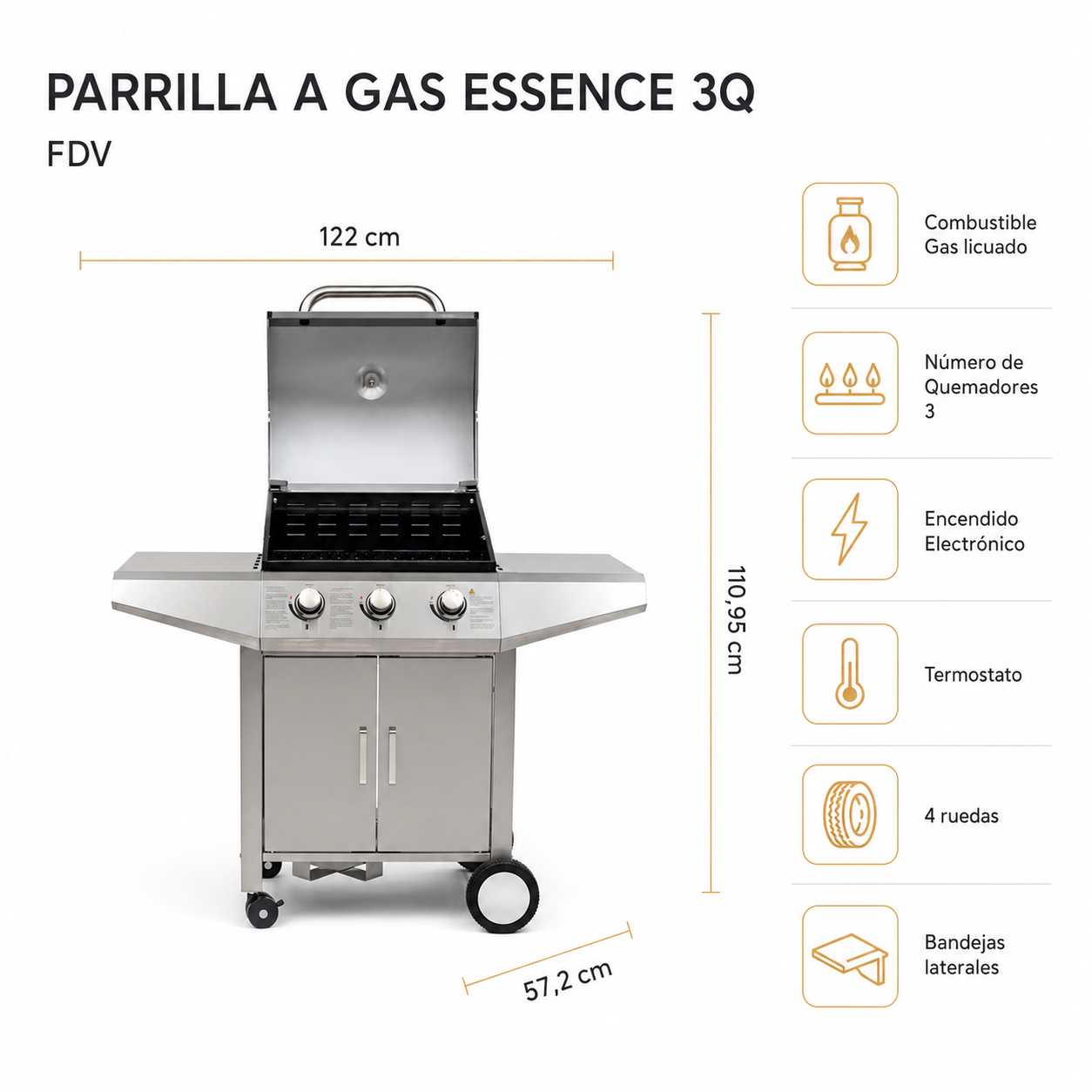 Parrilla a Gas Essence 3Q FDV - Caja Dañada-Parrillas a Gas