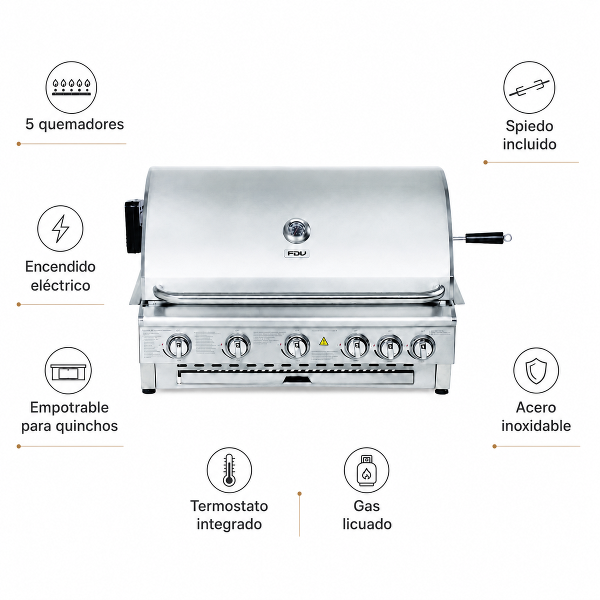 Parrilla a Gas Licuado Deluxe 5Q + Spiedo FDV - Caja Dañada-Parrillas a Gas