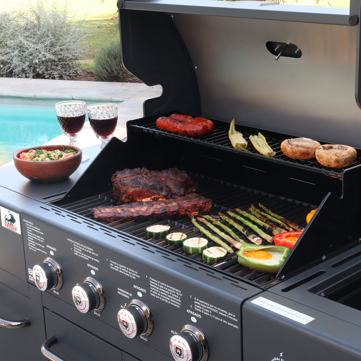 PARRILLA GAS BUFFALO GREY 4Q + QL-Parrillas a Gas