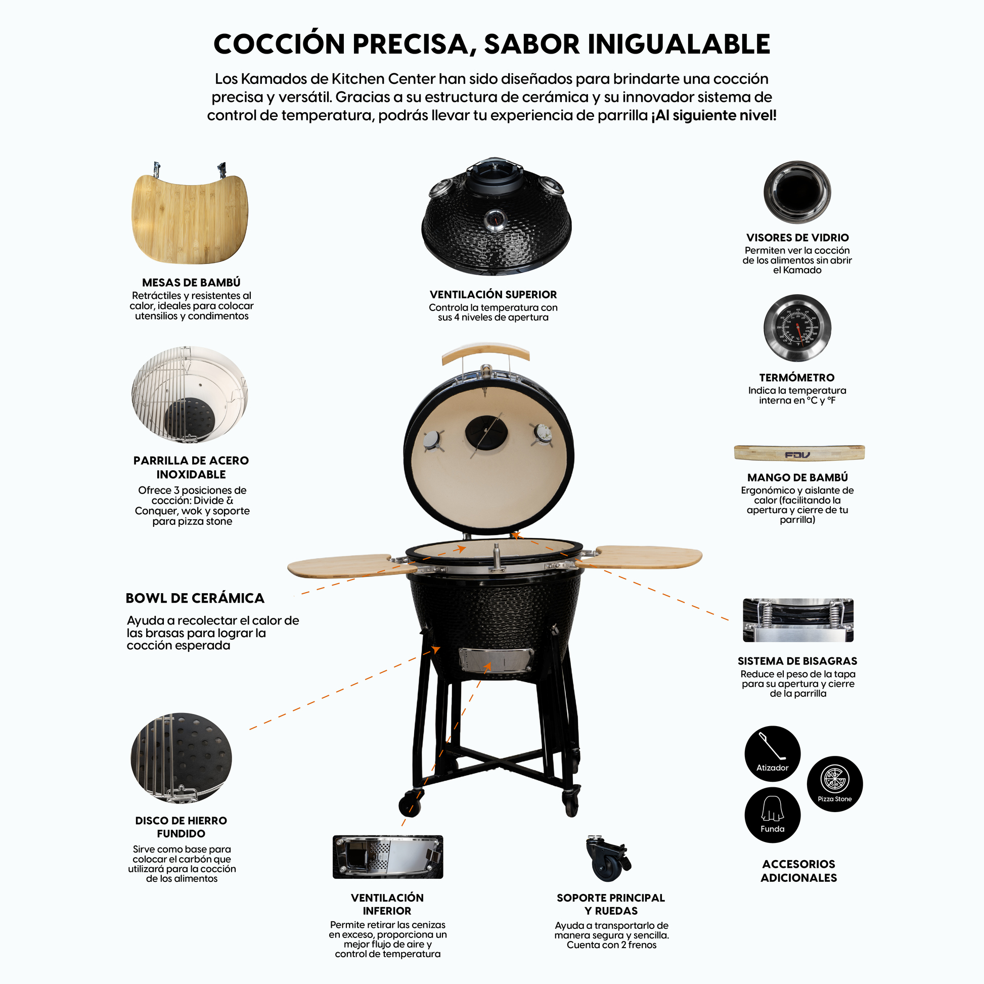 Parrilla Kamado Tokio Ahumador 56 cm FDV - Caja Dañada-Parrillas a Carbón