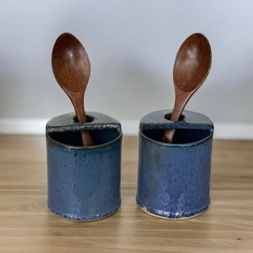Porta Especiero Sal Con Cuchara Cerámica Pilar Claro3#Azul