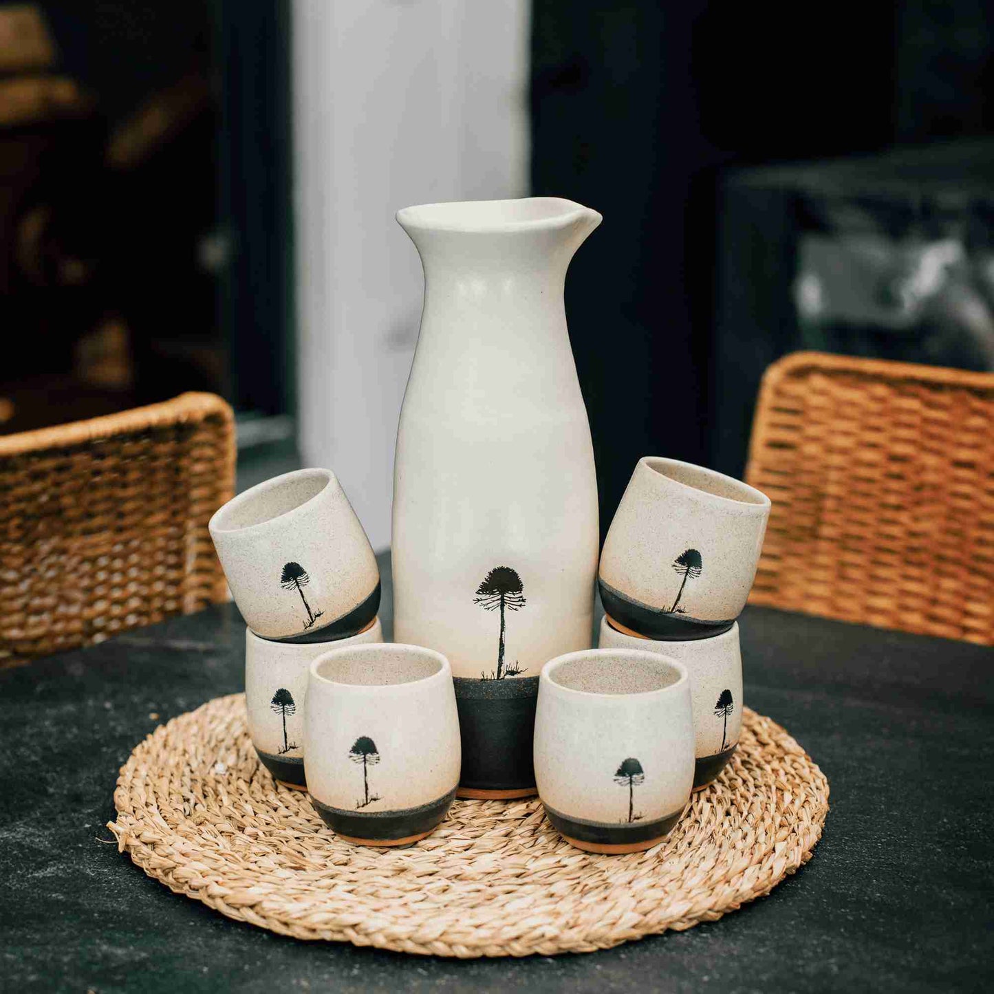 Set 6 Vasos Pisco Sour + Jarro Araucaria Milenaria Alerce1#Gris