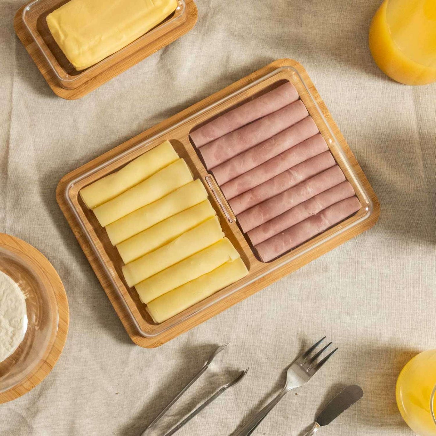 Contenedor Jamón/Queso Doble Bambú Ou1#Sin color