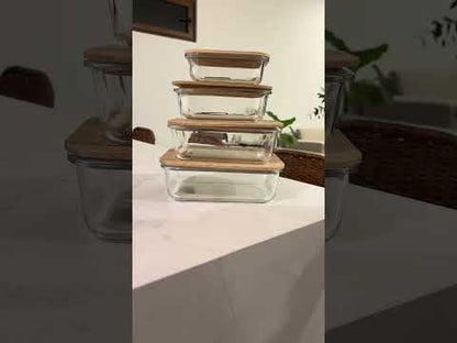 Set 4 Tupper de Vidrio Herméticos Tapa Bamboo Simplit