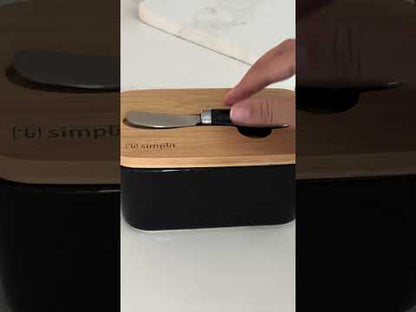 Mantequillero Cerámica Tapa Bamboo + Cuchillo 600 ml Simplit