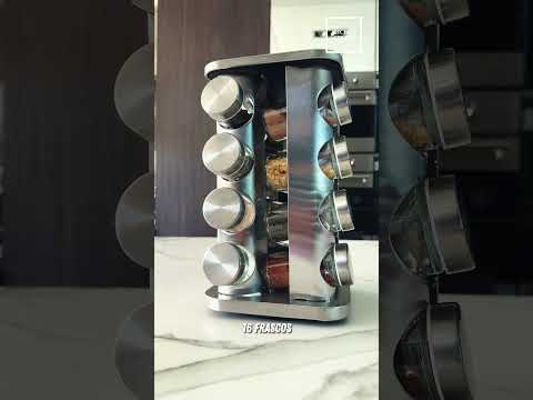 Especiero Condimentos Giratorio Metálico 16 Frascos Simplit3#Acero