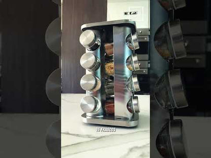 Especiero Condimentos Giratorio Metálico 16 Frascos Simplit3#Acero