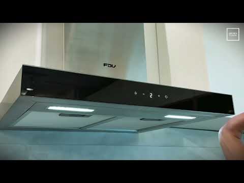 Campana de Pared Control Gestual Motion 60 cm 600 m³/h FDV, de acero inoxidable y cristal templado, con 3 velocidades y filtros de aluminio y carbón activado