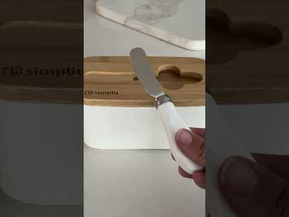 Mantequillero Cerámica Tapa Bamboo + Cuchillo 600 ml Simplit