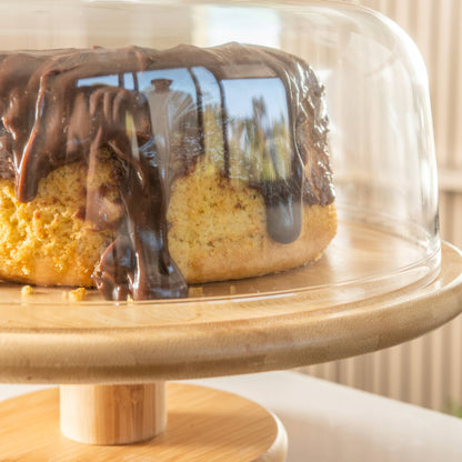 Porta Torta Con Tapa Y Pedestal Bambú 27,5 Cm Ou3#Sin color