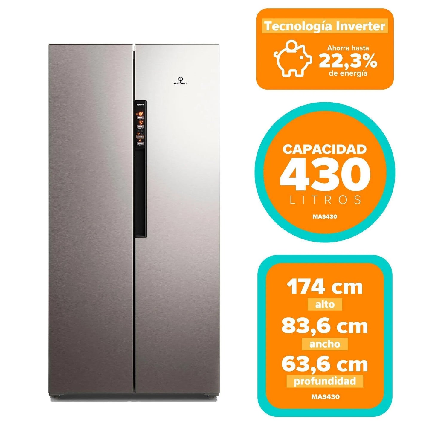 Refrigerador 430L No Frost Side By Side MAS430 Mademsa-Refrigeradores Side by Side