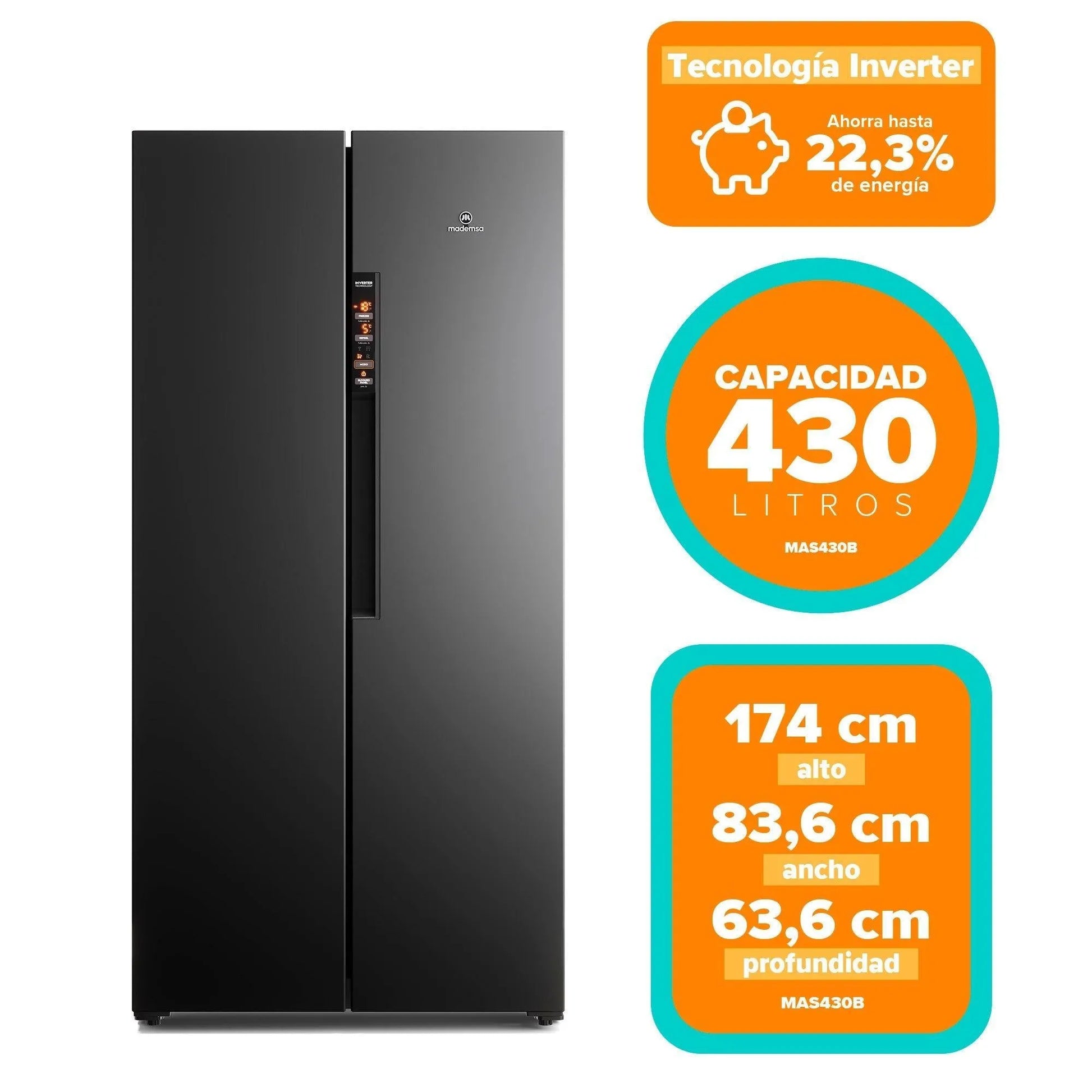 Refrigerador 430L No Frost Side By Side MAS430B Mademsa-Refrigeradores Side by Side
