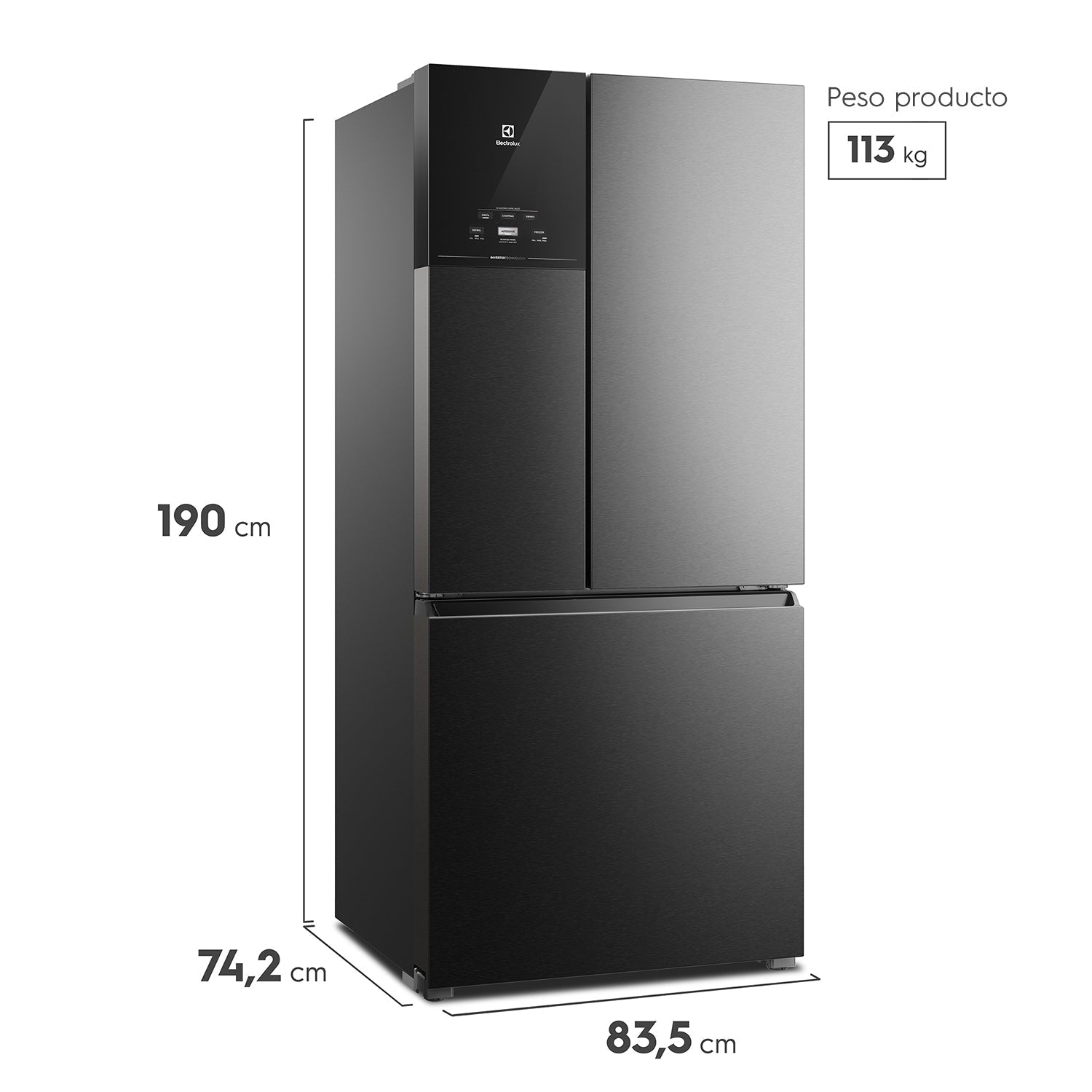 Refrigerador 590 Lts No Frost 3 Puertas Inverter IM8B Electrolux3#Negro